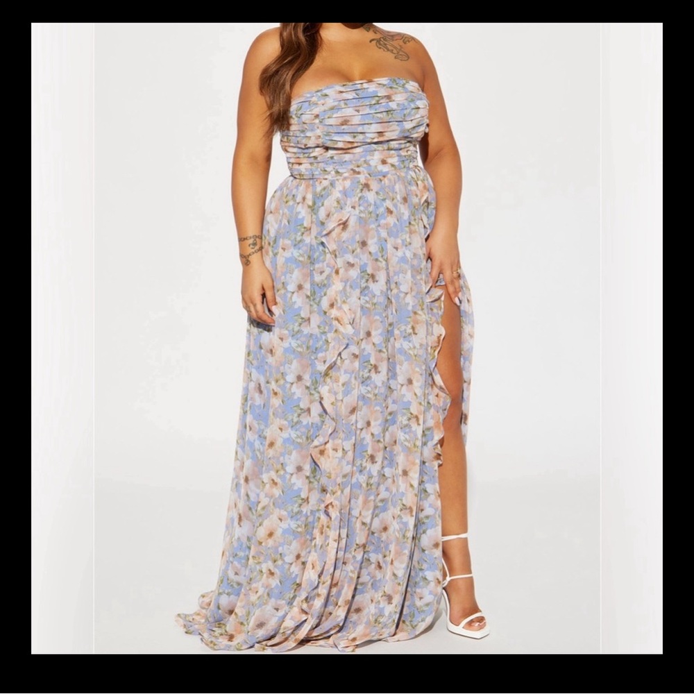 Sophia Chiffon Maxi Dress - Blue/combo Size 1X